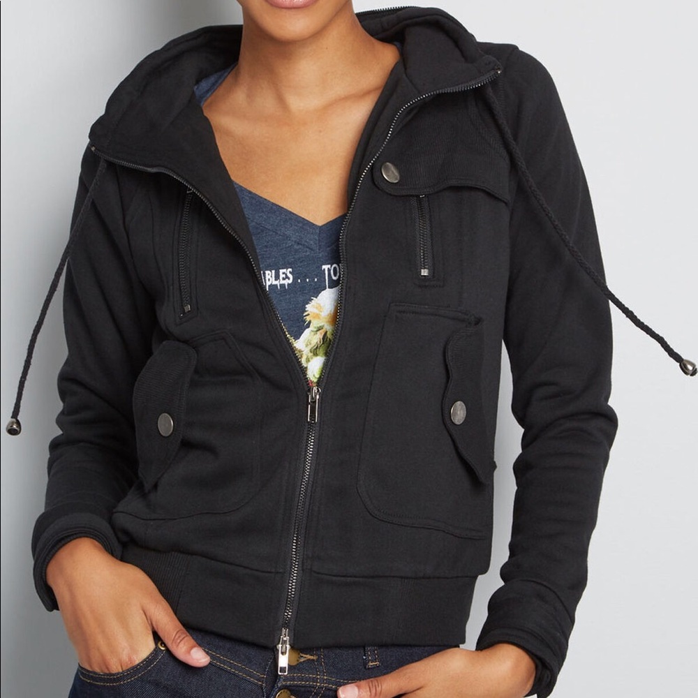 Modcloth Black Hooded Utility Jacket with Front Zip